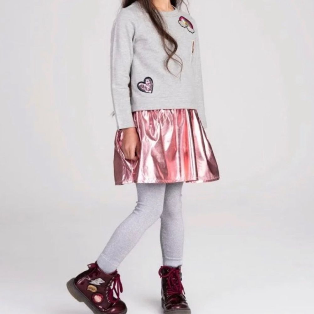Hatley Girls Pretty Patches Metallic Rose Drop Waist Sequins Cotton Dress Sz 4